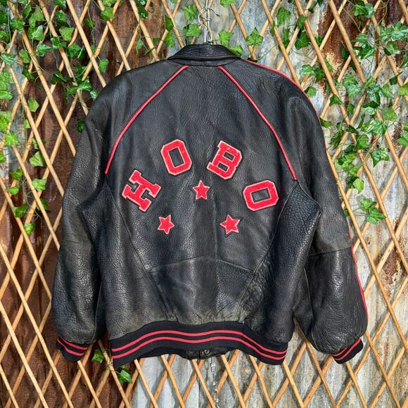 Vintage Y2K Michael Hoban HOBO patch 1990s leather jacket - Picture 1 of 4